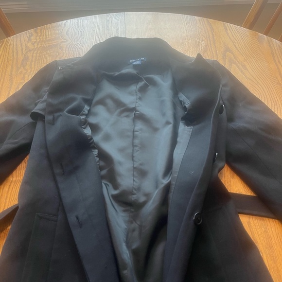 Ann Taylor Vintage Wool Blend Long Black Belted Trench Coat Dress 8 •Msurmnts• - Picture 11 of 13
